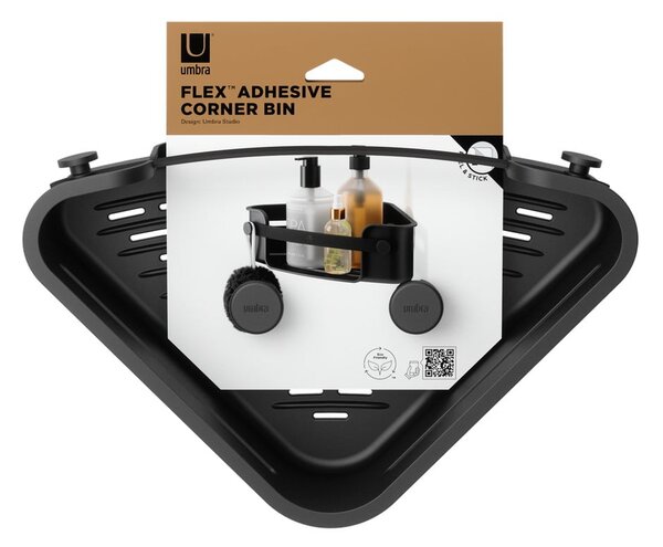 Mensola da bagno senza foratura/ad angolo nera in plastica Flex Adhesive – Umbra