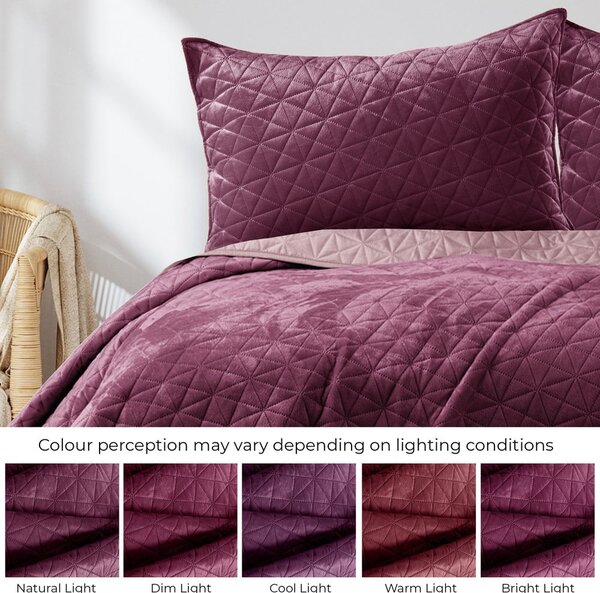 Copriletto trapuntato in velluto rosa scuro 170x210 cm Laila - AmeliaHome