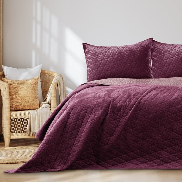 Copriletto trapuntato in velluto rosa scuro 170x210 cm Laila - AmeliaHome