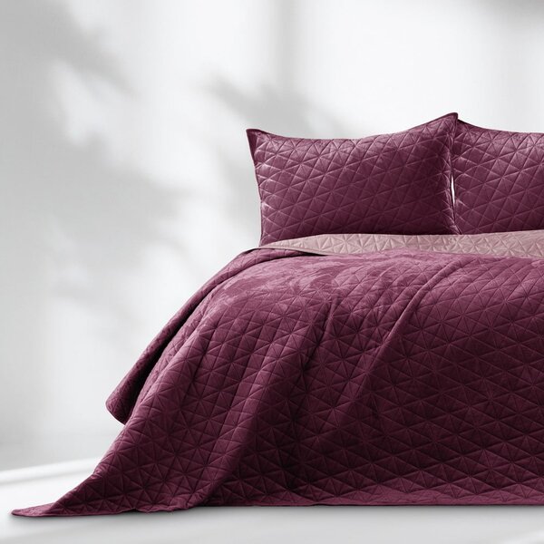 Copriletto trapuntato in velluto rosa scuro 170x210 cm Laila - AmeliaHome
