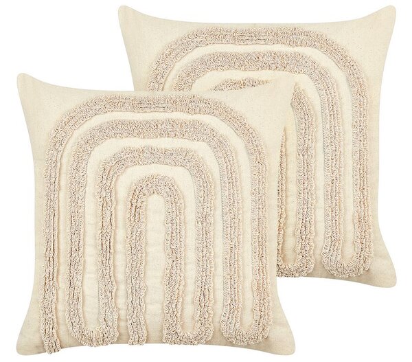 Set di 2 cuscini decorativi in cotone beige 45 x 45 cm con motivo astratto Beliani