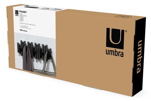 Appendiabiti da parete nero in legno di pino Picket - Umbra