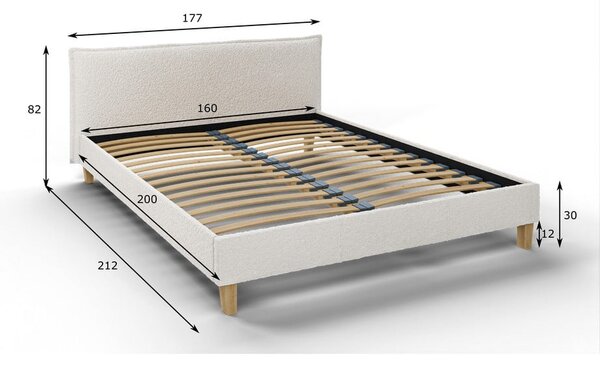 Letto matrimoniale imbottito crema con griglia 160x200 cm Tina - Ropez