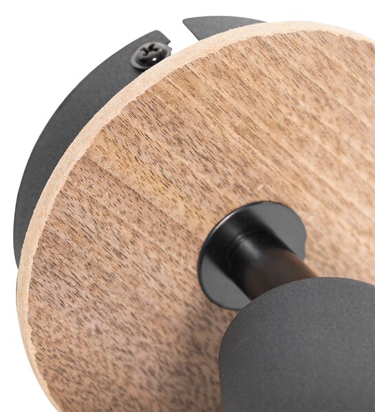 Faretto Art Déco nero con vetro fumé e legno - VIDRO