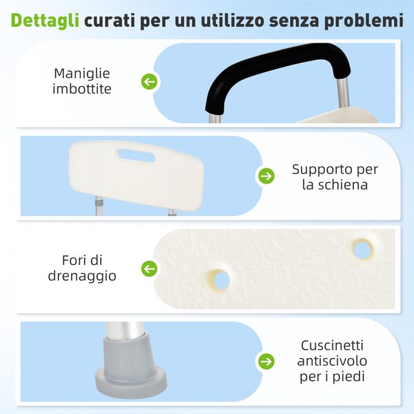 HOMCOM Sedia da doccia con schienale e braccioli, sedia regolabile in altezza|Aosom