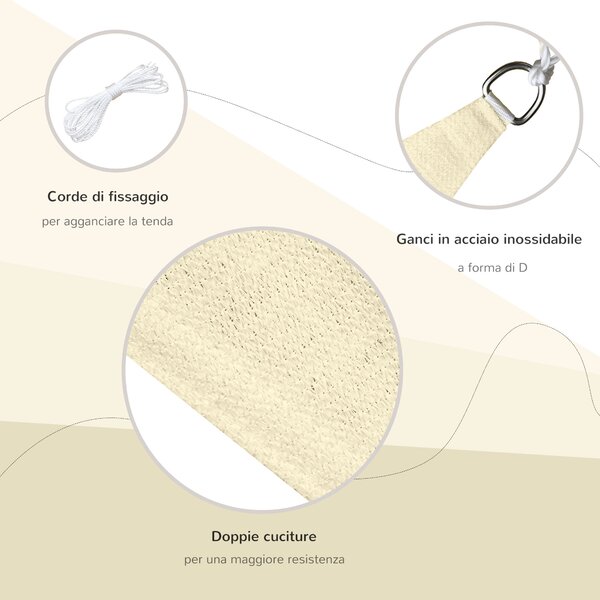 Outsunny Tenda a Vela Triangolare Parasole in HDPE per Spazi Esterni, 3x3x3 m, Crema Bianco Avorio|Aosom