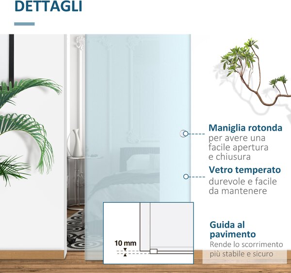 HOMCOM Porta trasparente Scorrevole con Binario B3 in Alluminio per Bagno Cucina Studio, 205x90x0,8cm, Trasparente satinato | Aosom Italy