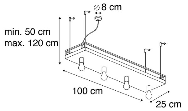 Lampada a sospensione industriale nera con legno 4 luci - Shelf