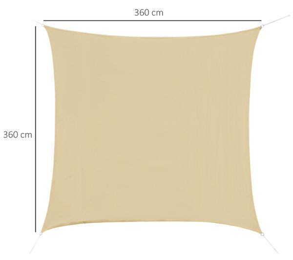 Outsunny Vela Ombreggiante Impermeabile Anti-Raggi UV in HDPE Traspirante, Tenda Parasole Pieghevole,Vela per Giardino Quadrata 360x360cm| Aosom Italy