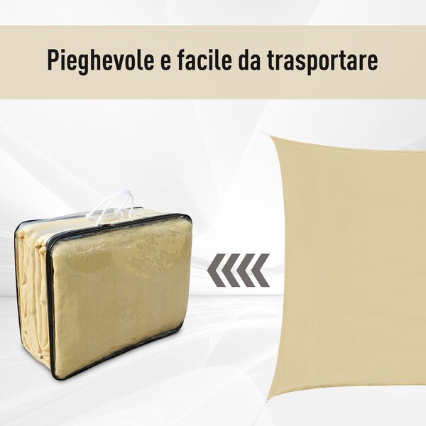 Outsunny Vela Ombreggiante Impermeabile Anti-Raggi UV in HDPE Traspirante, Tenda Parasole Pieghevole,Vela per Giardino Quadrata 360x360cm| Aosom Italy