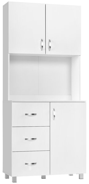 HOMCOM Credenza Moderna in Legno Bianco con 2 Armadietti, Mensole Regolabili, 1 Ripiano Aperto e 3 Cassetti, 80x39.5x183.5cm|Aosom