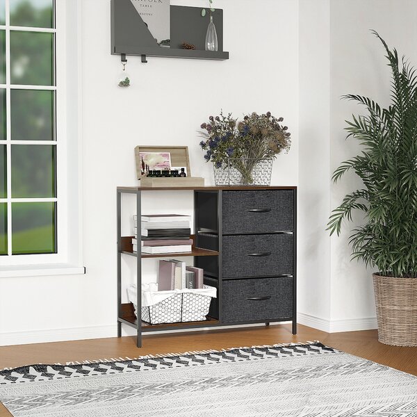 HOMCOM Cassettiera in Tessuto con 3 Cassetti Pieghevoli, Mobile Multiuso per Soggiorno e Camera, 58x29x81.5cm, Grigio Scuro | Aosom Italy