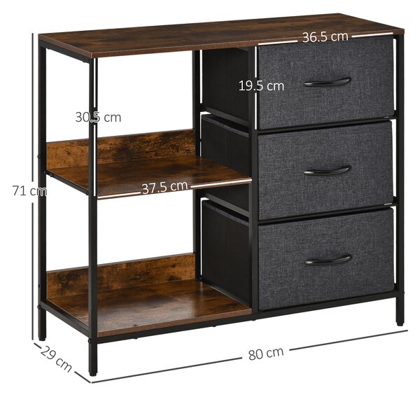 HOMCOM Cassettiera in Tessuto con 3 Cassetti Pieghevoli, Mobile Multiuso per Soggiorno e Camera, 58x29x81.5cm, Grigio Scuro | Aosom Italy