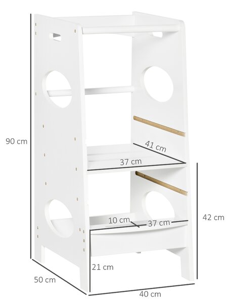 HOMCOM Torre di Apprendimento Montessoriana Regolabile in Altezza con 3 Livelli per Bambini in Legno MDF Bianco Ideale per Sviluppo e Sicurezza|Aosom