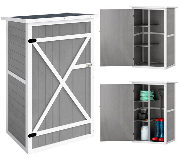 Outsunny Casetta da Giardino in Legno con Tetto Impermeabile, Armadio Porta Attrezzi da Esterno con 2 Mensole, 75x56x115cm, Grigio | Aosom Italy