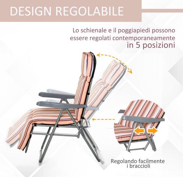 Outsunny Sedia Sdraio per Esterni da 2 Pezzi Pieghevole e Reclinabile, Lettino Prendisole con Cuscino Imbottito, Arancione|Aosom