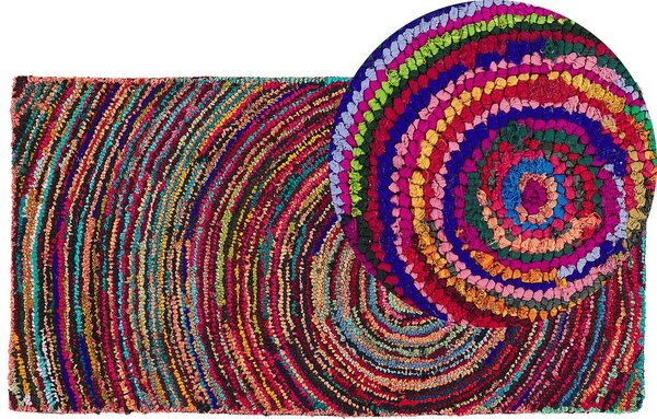Tappeto Multicolore con Cotone 80 x 150 cm Rettangolare Motivo Astratto Intrecciato a Mano Boho Beliani