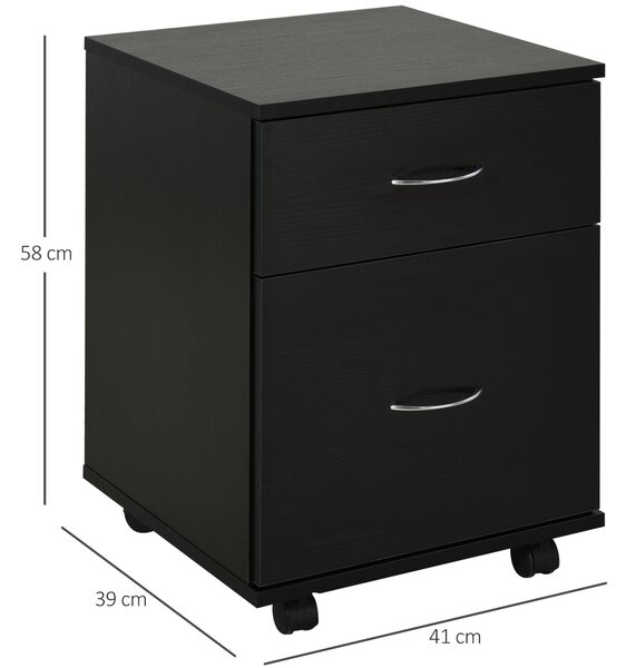 HomCom Cassettiera a Rotelle Mobiletto con 4 Ruote da Ufficio Salvaspazio in Legno, 41x39x58cm, Nero|Aosom