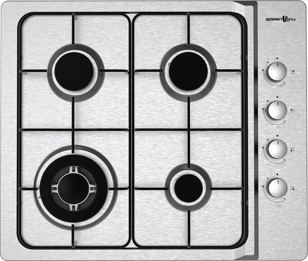 SMARTWAY Piano Cottura 4 Fuochi a Gas 59 cm (1 Bruciatore Tripla Corona) in Acciaio Inox colore Inox - PG60LSM