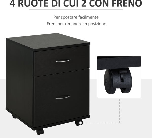 HomCom Cassettiera a Rotelle Mobiletto con 4 Ruote da Ufficio Salvaspazio in Legno, 41x39x58cm, Nero|Aosom