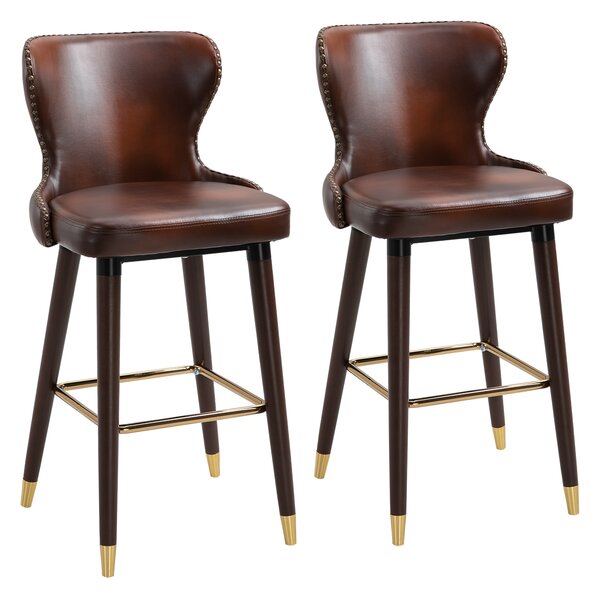 HOMCOM Sgabelli Alti da Bar con Schienale Ergonomico in Stile Industrial Set 2 Marrone e Oro Cucina, Bar, Ristorante|Aosom