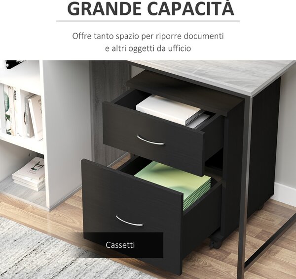 HomCom Cassettiera a Rotelle Mobiletto con 4 Ruote da Ufficio Salvaspazio in Legno, 41x39x58cm, Nero|Aosom