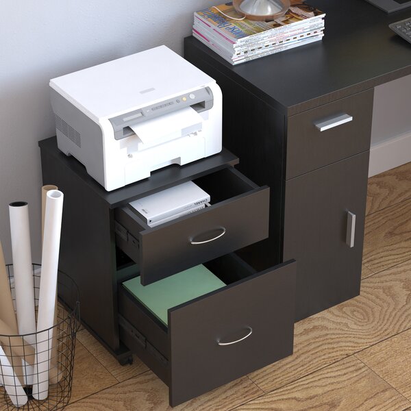 HomCom Cassettiera a Rotelle Mobiletto con 4 Ruote da Ufficio Salvaspazio in Legno, 41x39x58cm, Nero|Aosom