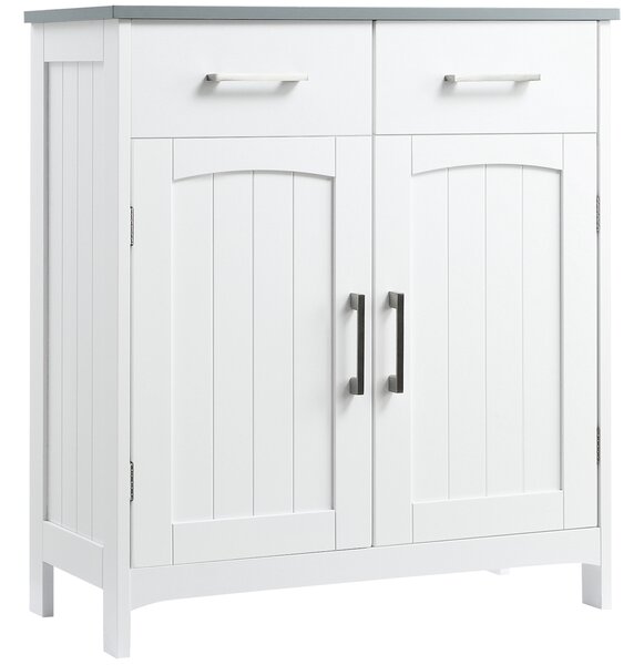 Kleankin Mobile Bagno Salvaspazio Slim con 2 Ante, Mobiletto con 2 Cassetti e Ripiano Regolabile in MDF, 68x33x76cm, Bianco|Aosom Italy