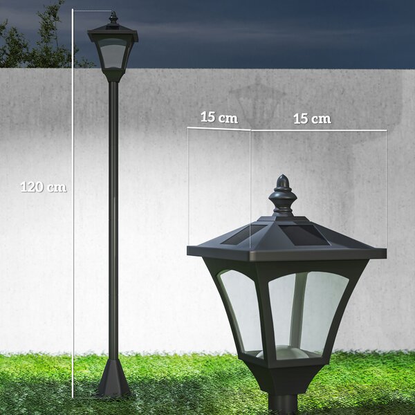 Outsunny Lampada da Giardino Lampada da Terra Lampione LED da Esterno Energia Solare Impermeabile IP44 15×15×120cm Nero|Aosom