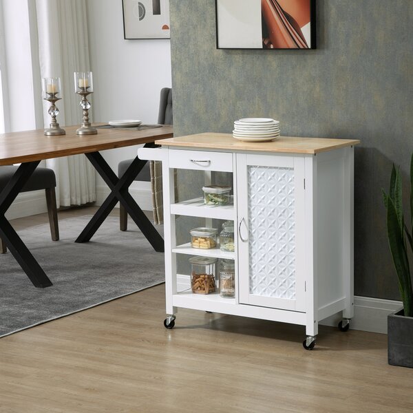 HOMCOM Carrello da Cucina a 4 Ruote con 1 Cassetto, 1 Armadietto, 1 Ripiano Aperto a 3 Livelli e 1 Portasciugamani 92x40x84 cm, Bianco|Aosom