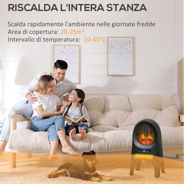 HOMCOM Camino Elettrico1800W da Terra con Effetto Fiamma e Telecomando, Temperatura Regolabile, 39x26x54.8cm, Nero | Aosom Italy