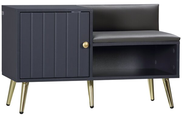 HOMCOM Mobile Panca Scarpiera con Seduta Imbottita e Armadietto a righe per 4 Paia di Scarpe, per Ingresso, 80x33x49cm, Grigio|Aosom Italy