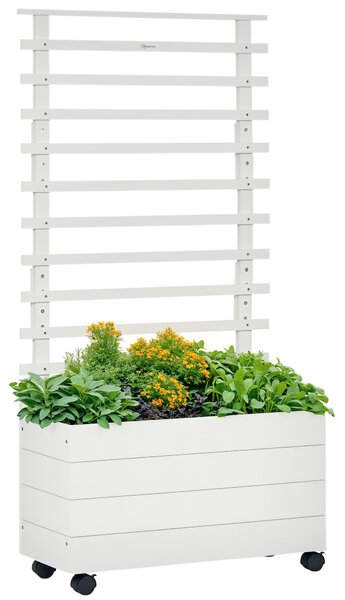 Outsunny Fioriera Verticale con 4 Ruote e Traliccio per Piante Rampicanti in Legno, 76x30x155cm, Bianco|Aosom