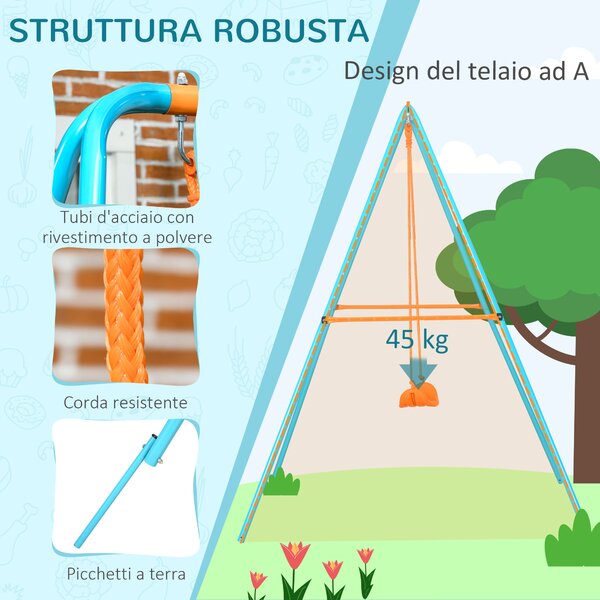 Outsunny Altalena per Bambini 3-8 Anni da Giardino in Acciaio e PE con Seggiolino e Picchetti, 163x145x181 cm, Blu e Arancione|Aosom