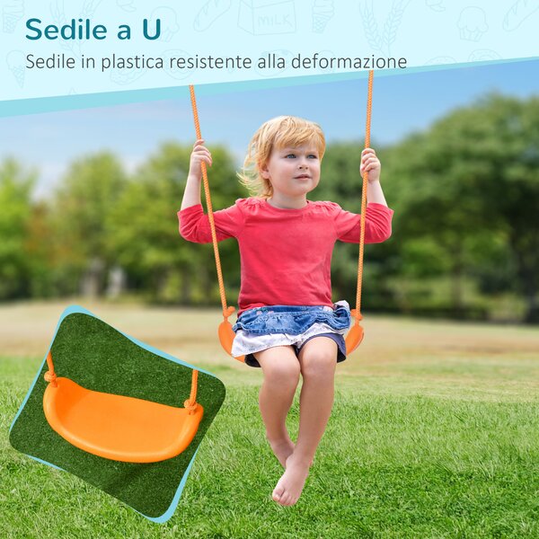 Outsunny Altalena per Bambini 3-8 Anni da Giardino in Acciaio e PE con Seggiolino e Picchetti, 163x145x181 cm, Blu e Arancione|Aosom