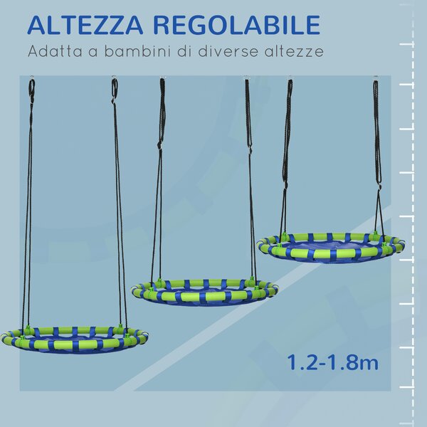 Outsunny Altalena per Bambini da 3-8 Anni da Giardino Ø100cm e Corde Regolabili, Blu|Aosom