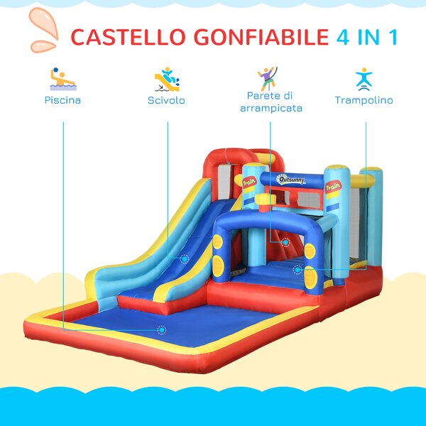 Outsunny Castello Gonfiabile per Bambini 3-8 Anni con Trampolino, Scivolo e Piscina, 435x245x200cm|Aosom