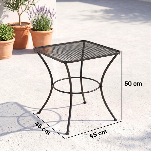 Outsunny Tavolino da Giardino Quadrato in Acciaio con Piano Traforato, 45x45x50 cm, Nero
