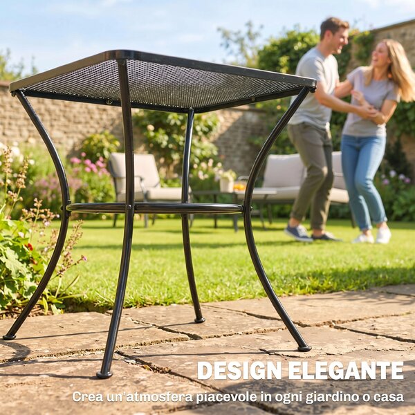 Outsunny Tavolino da Giardino Quadrato in Acciaio con Piano Traforato, 45x45x50 cm, Nero