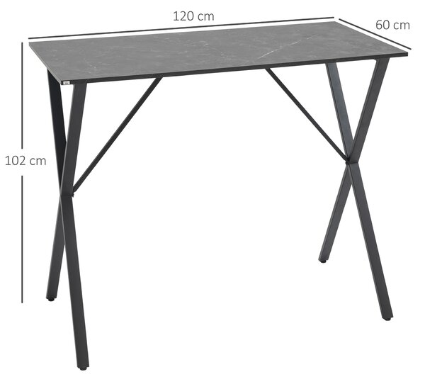HOMCOM Bancone Bar e Tavolo Alto Stile Moderno Industriale Effetto Marmo Tavolo in Legno e Acciaio 120x60x102 cm Nero|Aosom