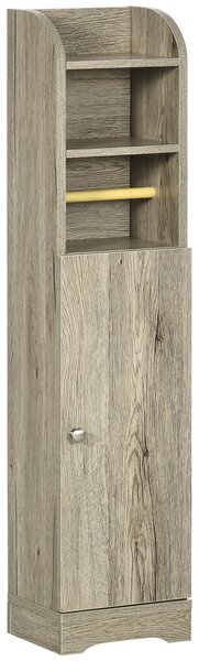 Kleankin Mobile Bagno moderno in Truciolato con 2Ripiani in3 posizioni e Armadietto a 2 livelli, incluso Portarotolo, 23x18x100cm, Grigio|Aosom Italy