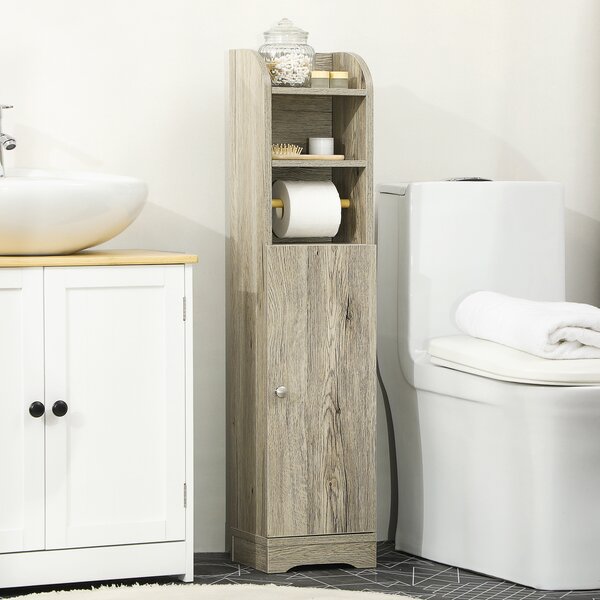 Kleankin Mobile Bagno moderno in Truciolato con 2Ripiani in3 posizioni e Armadietto a 2 livelli, incluso Portarotolo, 23x18x100cm, Grigio|Aosom Italy