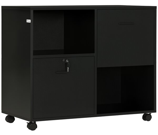 Vinsetto Mobile da Ufficio con 2 Cassetti Porta Documenti e Ripiani, Ruote con Blocco, 80x40x66cm, Nero|Aosom