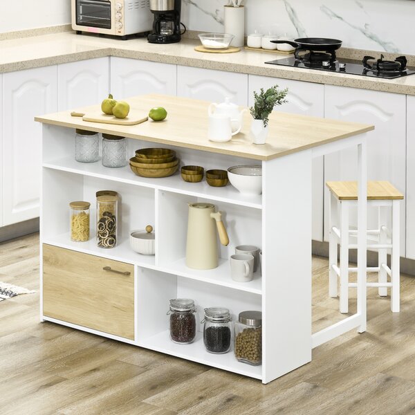 HOMCOM Tavolo da Bar Moderno in MDF per 2 Persone con 4 Ripiani Aperti e Armadietto, 116x79.5x91 cm|Aosom