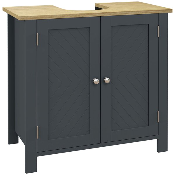 Kleankin Mobiletto Bagno Sottolavabo con Armatietto a 2 Ante e Ripiano Interno Regolabile, Grigio, 60x30x60cm | Aosom