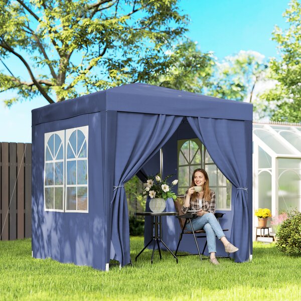 Outsunny Gazebo Pieghevole Pop Up con 4 Pareti Rimovibili in Poliestere e Acciaio, 2x2 m, Blu | Aosom Italy