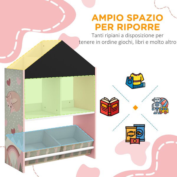 ZONEKIZ Scaffale Portagiochi Vivace per Bambini 3-8 anni con Ripiani e Cassetti Rimovibili, Libreria Soluzione Salvaspazio, Rosa|Aosom Italy