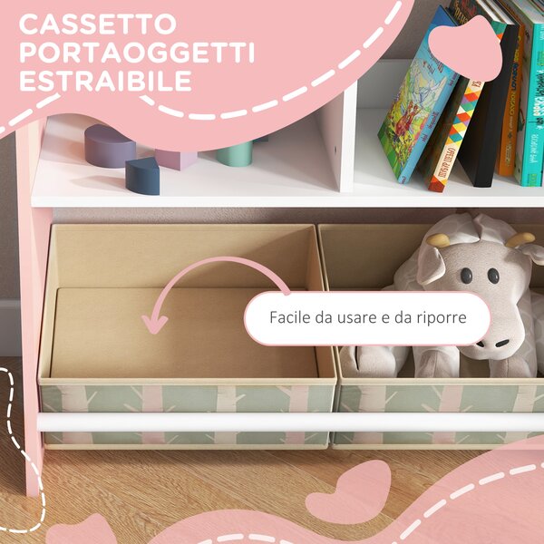 ZONEKIZ Scaffale Portagiochi Vivace per Bambini 3-8 anni con Ripiani e Cassetti Rimovibili, Libreria Soluzione Salvaspazio, Rosa|Aosom Italy