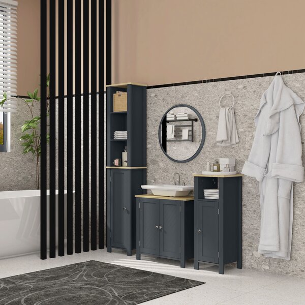 Kleankin Mobiletto Bagno Sottolavabo con Armatietto a 2 Ante e Ripiano Interno Regolabile, Grigio, 60x30x60cm | Aosom