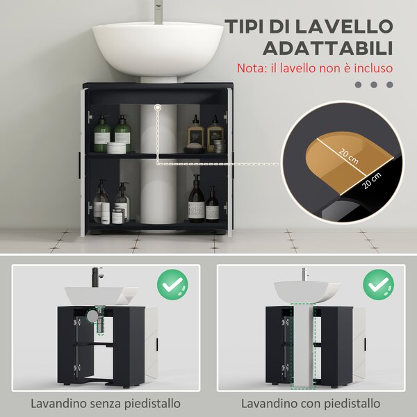 Kleankin Mobile Sottolavabo Bagno per Piedistallo con Armadietto 2 Ante, 60x30x60cm, Grigio|Aosom
